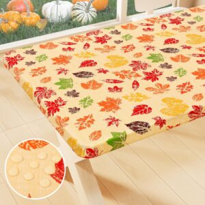 smiry plastic thanksgiving tablecloth, fall leaves waterproof elastic fitted table covers for 6 foot tables, wipeable flannel backed vinyl tablecloths for autumn harvest, parties (rust, 30x72 inches)