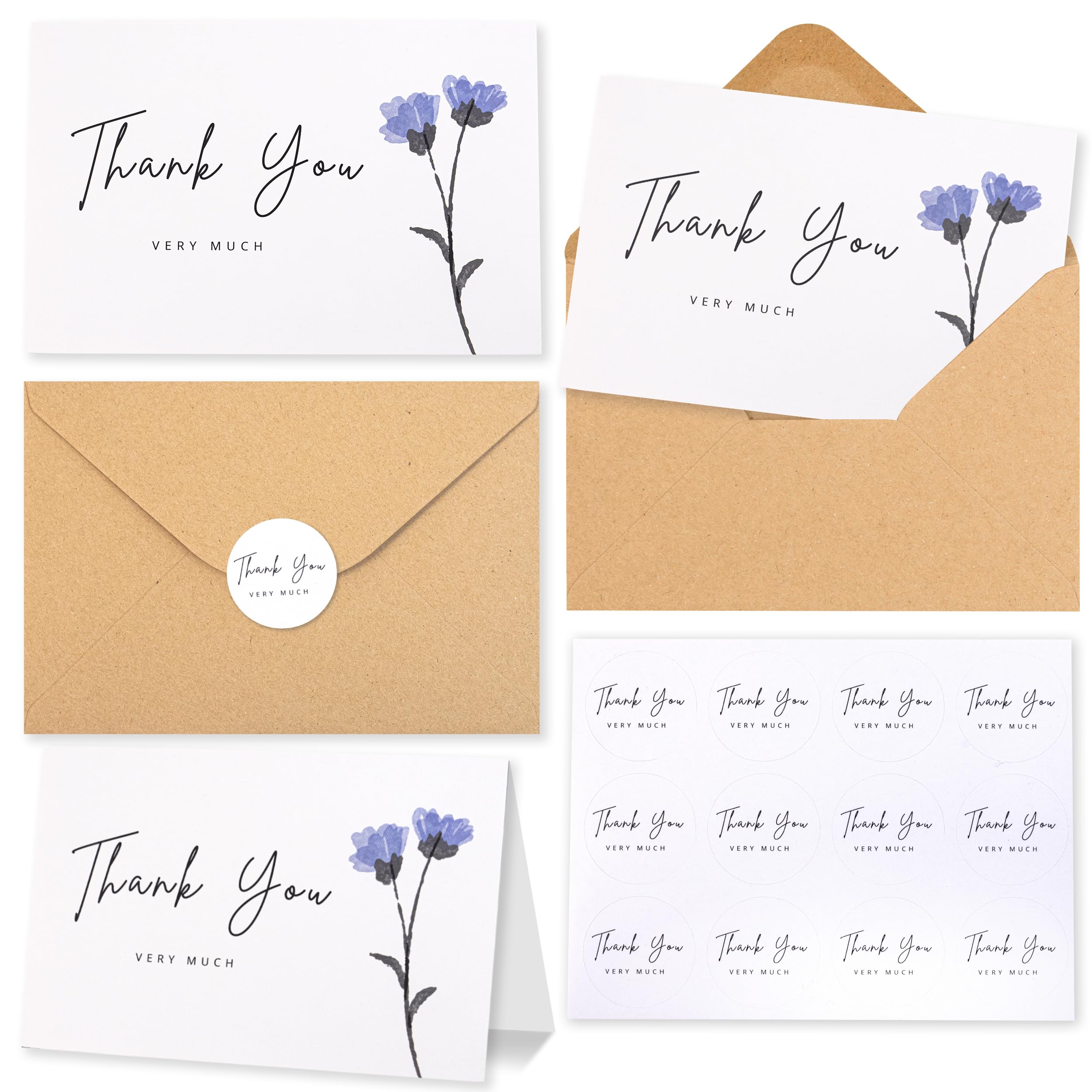 120 Pack Thank You Cards with Envelopes & Stickers - Minimalistic Floral Design 4x6 Blank Thank You Cards Bulk Box Set - Large Thank You Notes for Wedding, Small Business, Baby & Bridal Shower (Floral White)