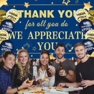 We Appreciate You Decorations Navy Blue Gold Appreciate You Banner with 18pcs Balloons Thank You Backdrop for Teacher Employee Staff Doctors Nurse Poaster Volunteer Appreciation Week Party Decor