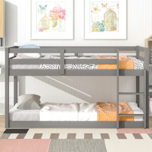 Ochangqi Kids Bunk Bed Twin Over Twin with Stairs and Rails for Kids Toddler Girls Boys,Pine Wood,Easy Assemble, Convertible to Low Profile Loft Bed (Grey)