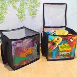 SAM AND MABEL Portable 2-Pack Cube Storage Bins - 27L PVC Boxes with Transparent Top and Sides - Durable and Foldable Multipurpose Storage for Toys, Clothes, Deco (Black)