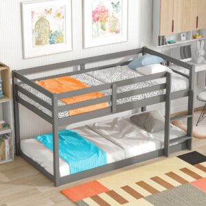 ochangqi kids bunk bed twin over twin with stairs and rails for kids toddler girls boys,pine wood,easy assemble, convertible to low profile loft bed (grey)