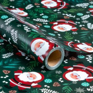 lezakaa christmas wrapping paper roll - santa claus in dark green for christmas holiday, party - 17 inches x 32.8 feet (46.45 sq.ft.)