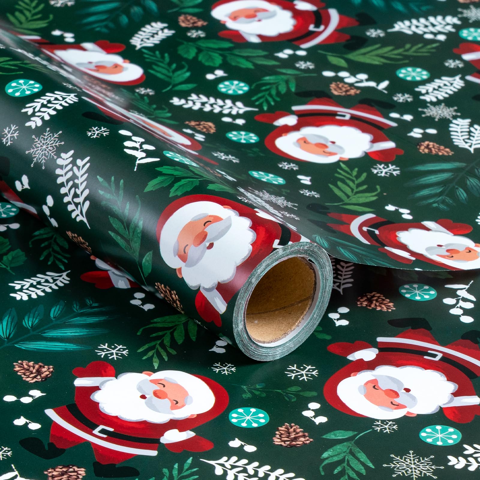 LeZakaa Christmas Wrapping Paper Roll - Santa Claus in Dark Green for Christmas Holiday, Party - 17 inches x 32.8 Feet (46.45 sq.ft.)