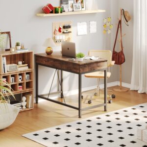 Mexin Small Desk with 2 Wooden Drawers, 40 Inch Home Office Writing Desk, Vanity Desk with Storage, Computer Desk for Bedroom Small Spaces, Desk Table for Office, Kids Study, Makeup, Rustic Brown