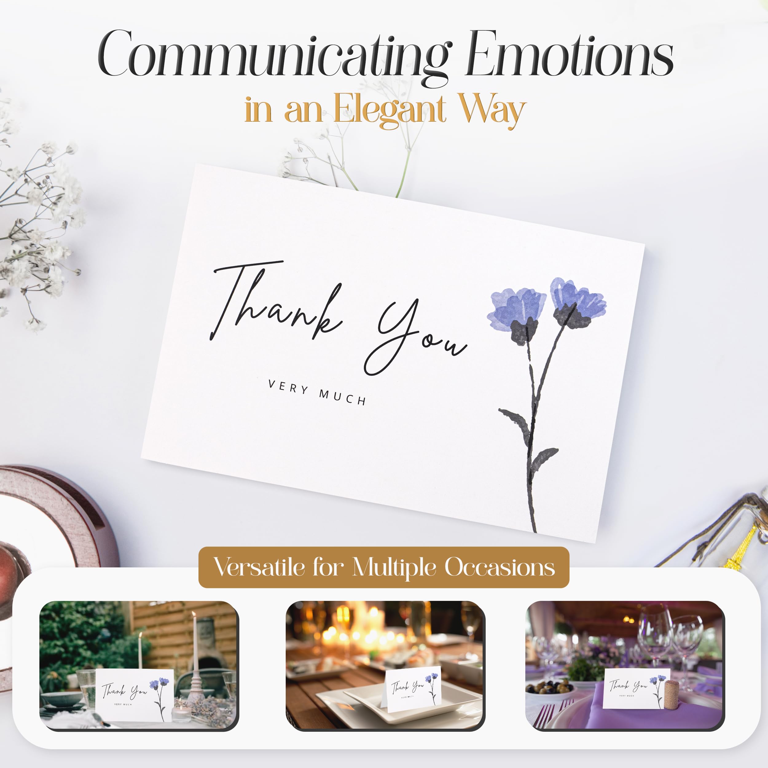 120 Pack Thank You Cards with Envelopes & Stickers - Minimalistic Floral Design 4x6 Blank Thank You Cards Bulk Box Set - Large Thank You Notes for Wedding, Small Business, Baby & Bridal Shower (Floral White)