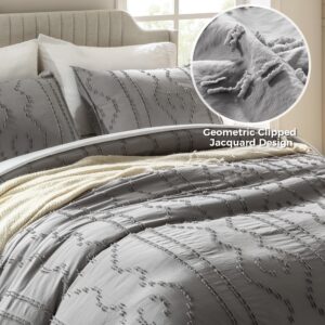 TINA'S HOME Duvet Cover King - Tufted Boho Duvet Cover Set for All Season, 3PCS- 1 Grey Washed Microfiber Duvet Cover with Zipper and 2 Pillow Shams, Chic Bedding Comforter Cover Set