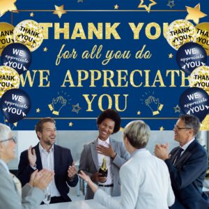 We Appreciate You Decorations Navy Blue Gold Appreciate You Banner with 18pcs Balloons Thank You Backdrop for Teacher Employee Staff Doctors Nurse Poaster Volunteer Appreciation Week Party Decor