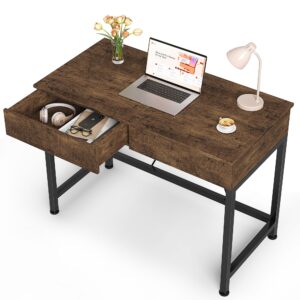 mexin small desk with 2 wooden drawers, 40 inch home office writing desk, vanity desk with storage, computer desk for bedroom small spaces, desk table for office, kids study, makeup, rustic brown