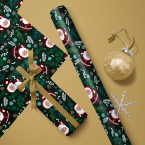 LeZakaa Christmas Wrapping Paper Roll - Santa Claus in Dark Green for Christmas Holiday, Party - 17 inches x 32.8 Feet (46.45 sq.ft.)