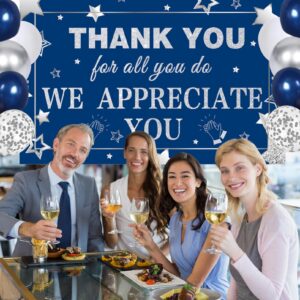 We Appreciate You Decorations Blue Silver Thank You Banner with Balloons Arch Kit We Appreciate You Backdrop for Employee Staff Teacher Doctors Nurse Poaster Volunteer Appreciation Week Party Decor