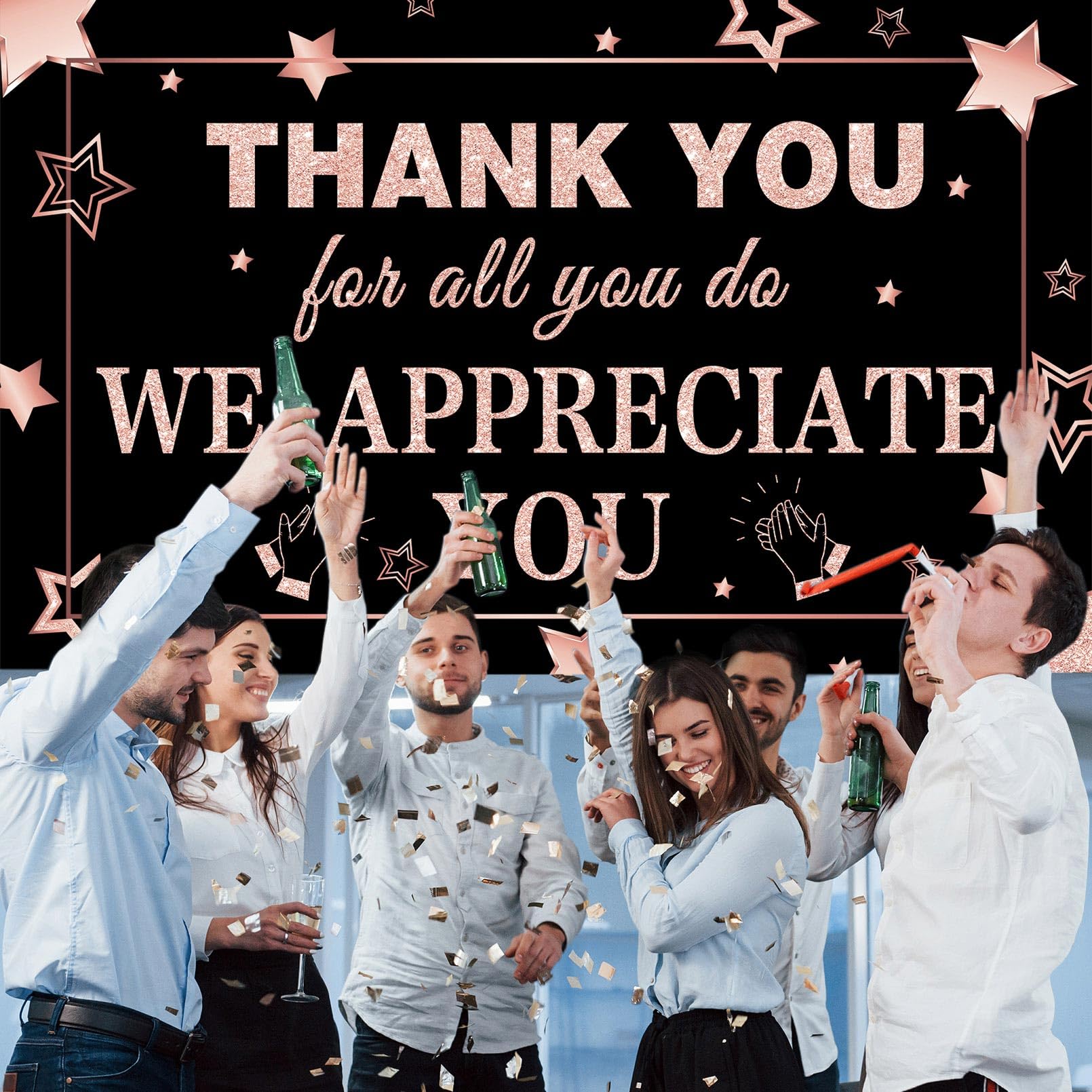 We Appreciate You Banner Decorations Thank You Banner Thank You for All You Do Backdrop for Teacher Employee Staff Doctors Nurse Poaster Volunteer Appreciation Week Party Decor - Rose Gold & Black