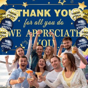 We Appreciate You Decorations Navy Blue Gold Appreciate You Banner with 18pcs Balloons Thank You Backdrop for Teacher Employee Staff Doctors Nurse Poaster Volunteer Appreciation Week Party Decor