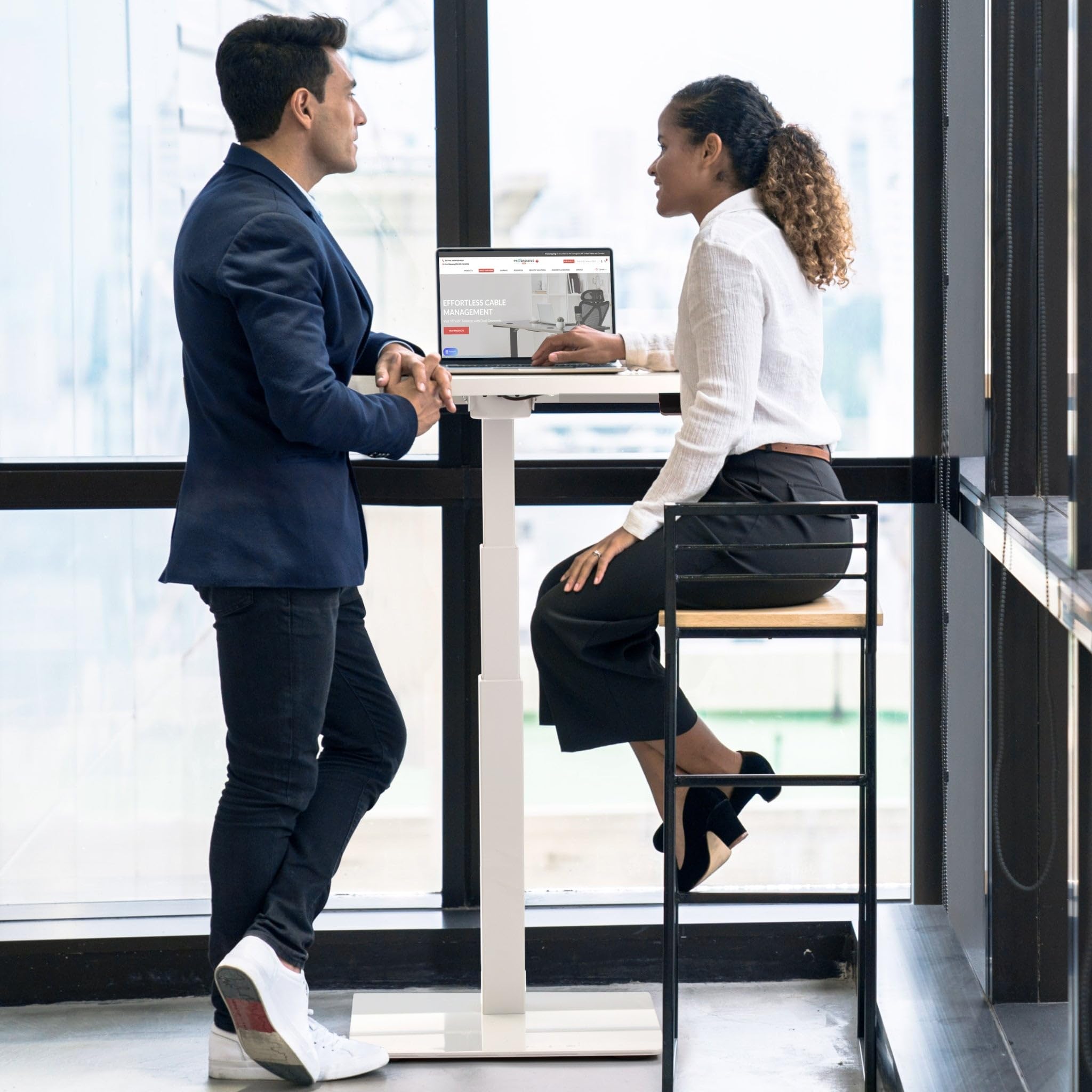 Progressive Desk Mini Ryzer Computer Square Tabletop 30"x30" - Sturdy Single Frame Adjustable Height Desk - Black Frame/Gray Oak Tabletop