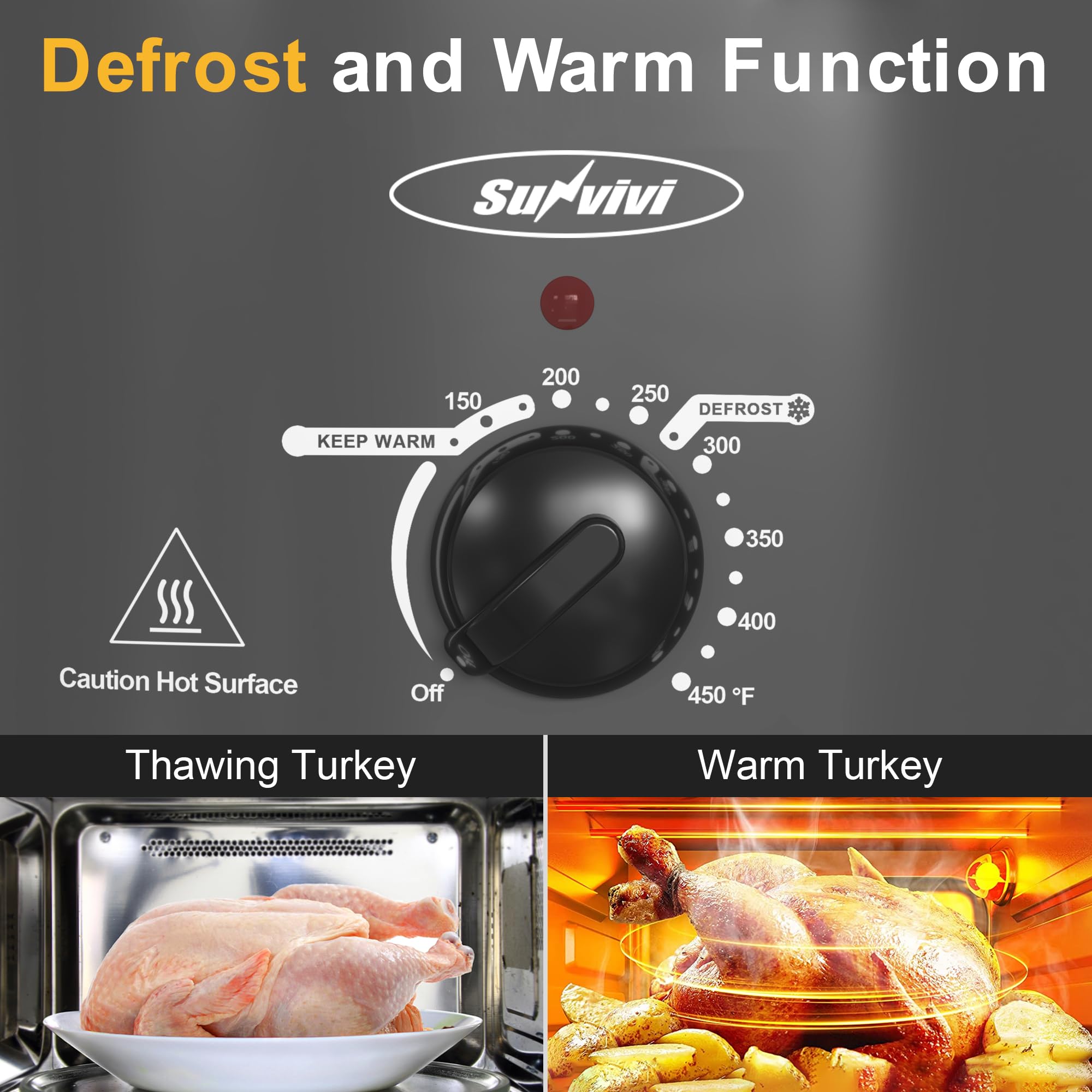 Sunvivi 8-Quart Slow Cooker with Self-Basting Lid, Electric Turkey Roaster Oven with Removable Pan and Rack, Stainless Steel, Grey