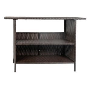 Flash Furniture Marco Indoor/Outdoor Patio Bar Counter Table, All-Weather Wicker Rattan Pattern, 2 Shelves, Brown