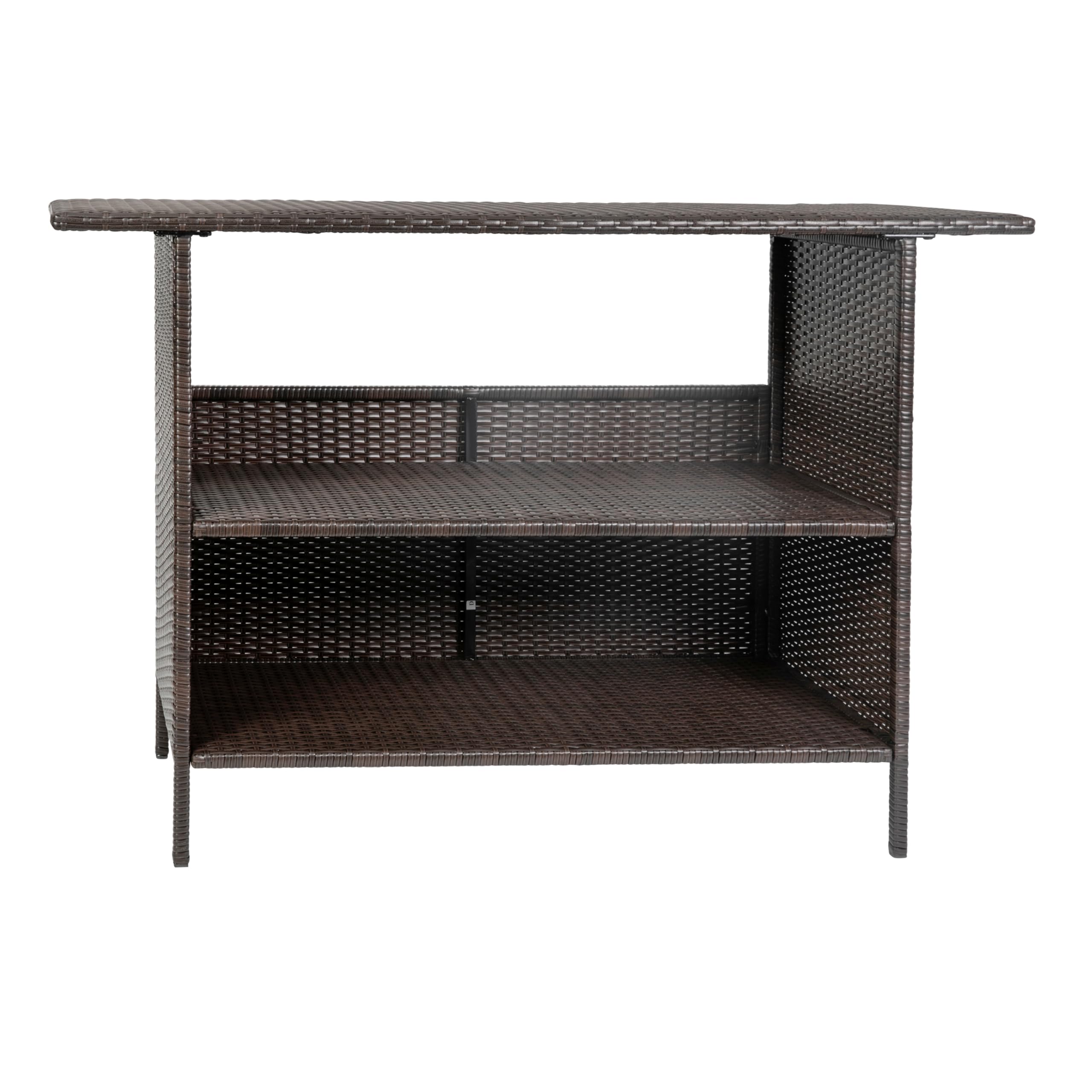 Flash Furniture Marco Indoor/Outdoor Patio Bar Counter Table, All-Weather Wicker Rattan Pattern, 2 Shelves, Brown