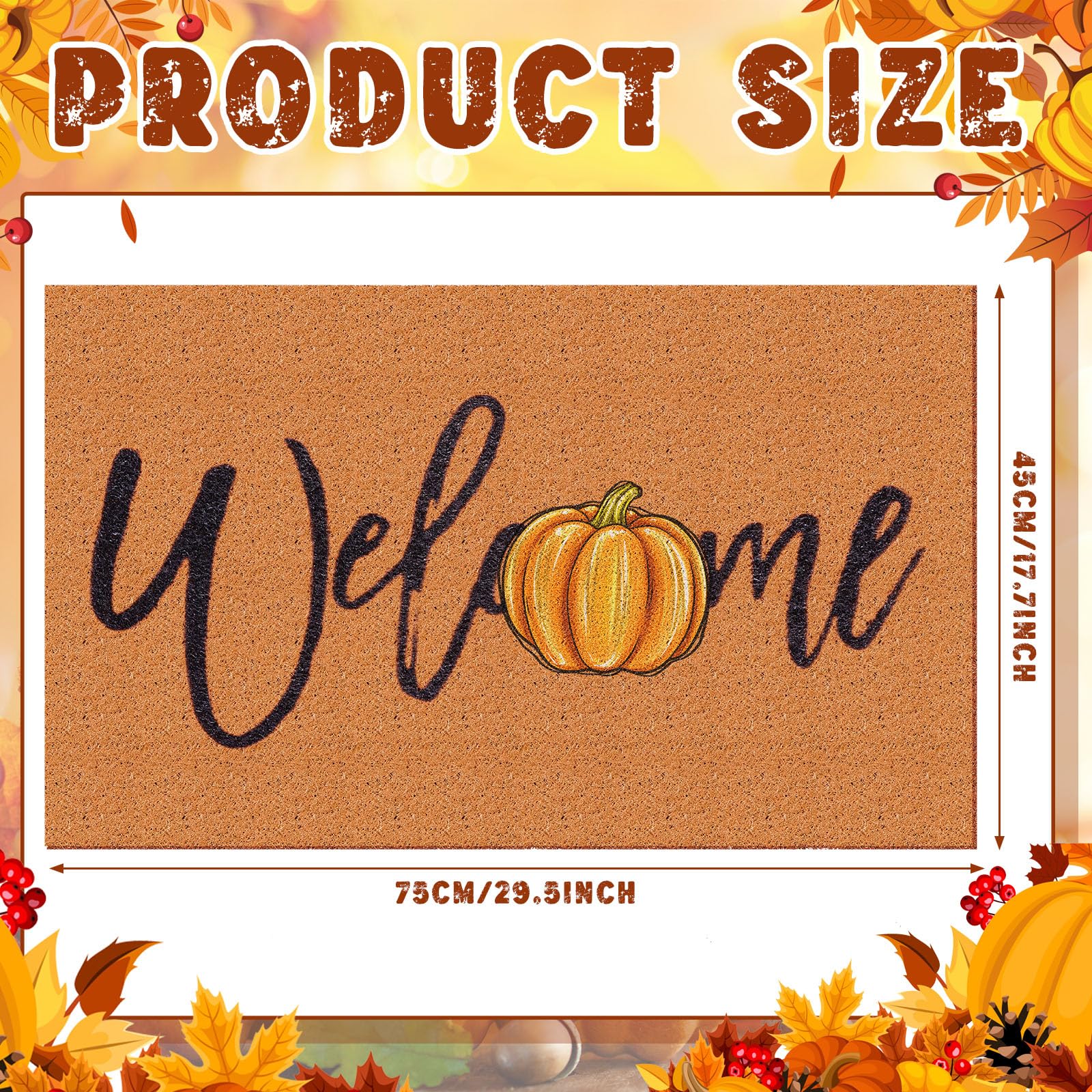 Welcome Doormat Imitation Coir Mats Outdoor 18 x 30 Inch Non Slip Coir Door Mats Fall Pumpkin Graduation Welcome Outdoor Mat for Entrance Indoor Front Door(Pumpkin)