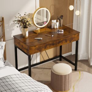 Mexin Small Desk with 2 Wooden Drawers, 40 Inch Home Office Writing Desk, Vanity Desk with Storage, Computer Desk for Bedroom Small Spaces, Desk Table for Office, Kids Study, Makeup, Rustic Brown