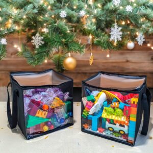 SAM AND MABEL Portable 2-Pack Cube Storage Bins - 27L PVC Boxes with Transparent Top and Sides - Durable and Foldable Multipurpose Storage for Toys, Clothes, Deco (Black)