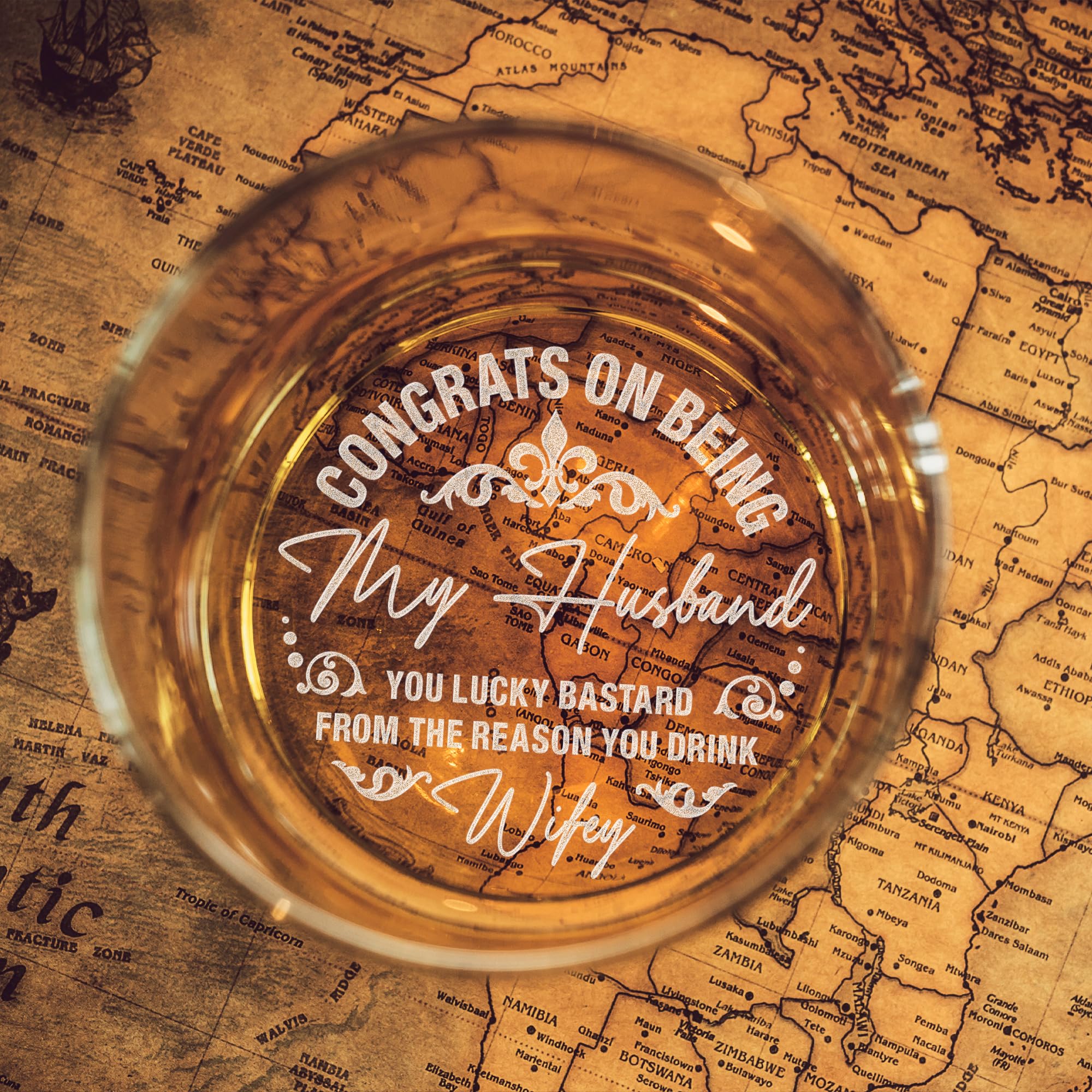 Lucy Engraving Congrats On Being My Husband Whiskey Glass - Custom Father's Day Gifts for Husband - Engraved Whiskey Glass for Him - 11 oz - Made in the USA