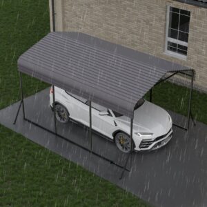 GS CHIER 10x15FT Metal Carport, Heavy Duty Carport with Galvanized Steel Roof and Enhanced Base, Upgraded Large Outdoor Carport Canopy, Metal Carport Garage for Cars, Boats, Trucks, Gray(10x15FT)