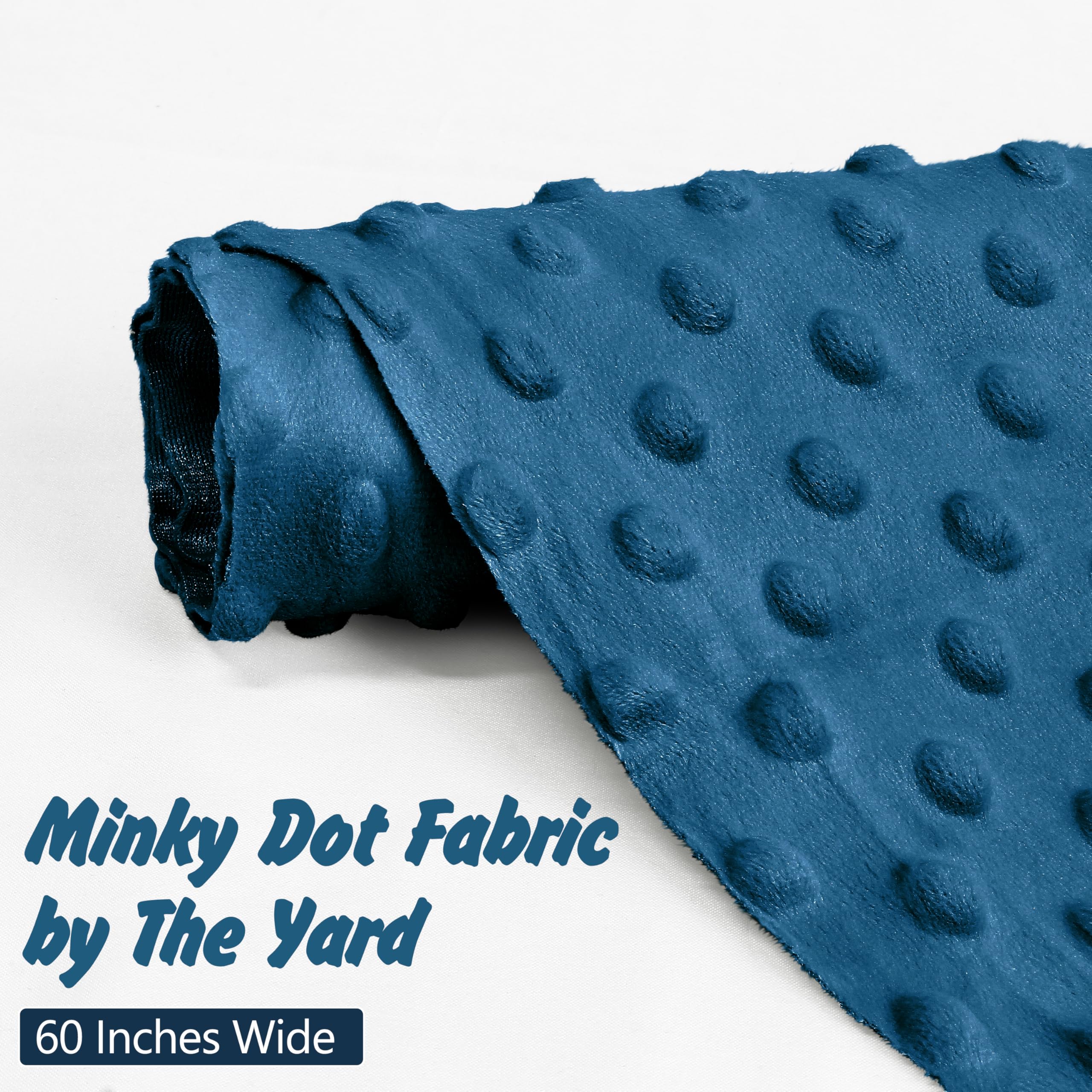 Homiest Minky Dot Fabric by The Yard, 2 Yards x 60 Inch Wide Soft Plush Fabric Light Navy Blue Fleece Fabric, Cuddle Minky Fabric for Blanket, Pillow Covers, Clothing Making, Scarf, Beanie