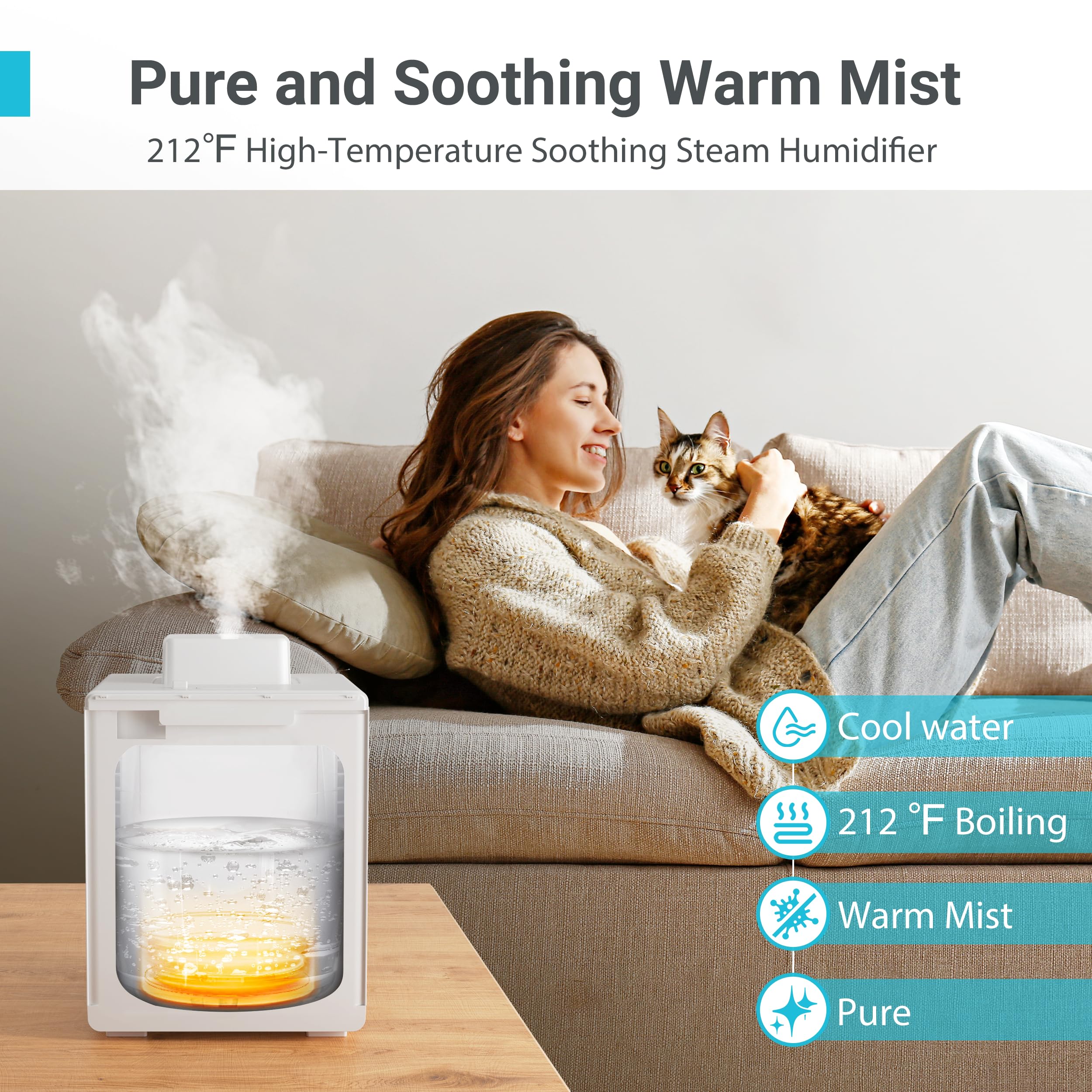 Livatro Stainless Steel Humidifier, 3L Warm Mist Humidifier, Easy Clean with Warm Steam Humidifier, Healthy Air Mist Humidifiers for Bedroom Living Room, with Sleep Mode and Auto-off Setting