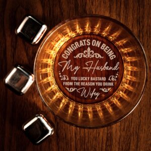 Lucy Engraving Congrats On Being My Husband Whiskey Glass - Custom Father's Day Gifts for Husband - Engraved Whiskey Glass for Him - 11 oz - Made in the USA