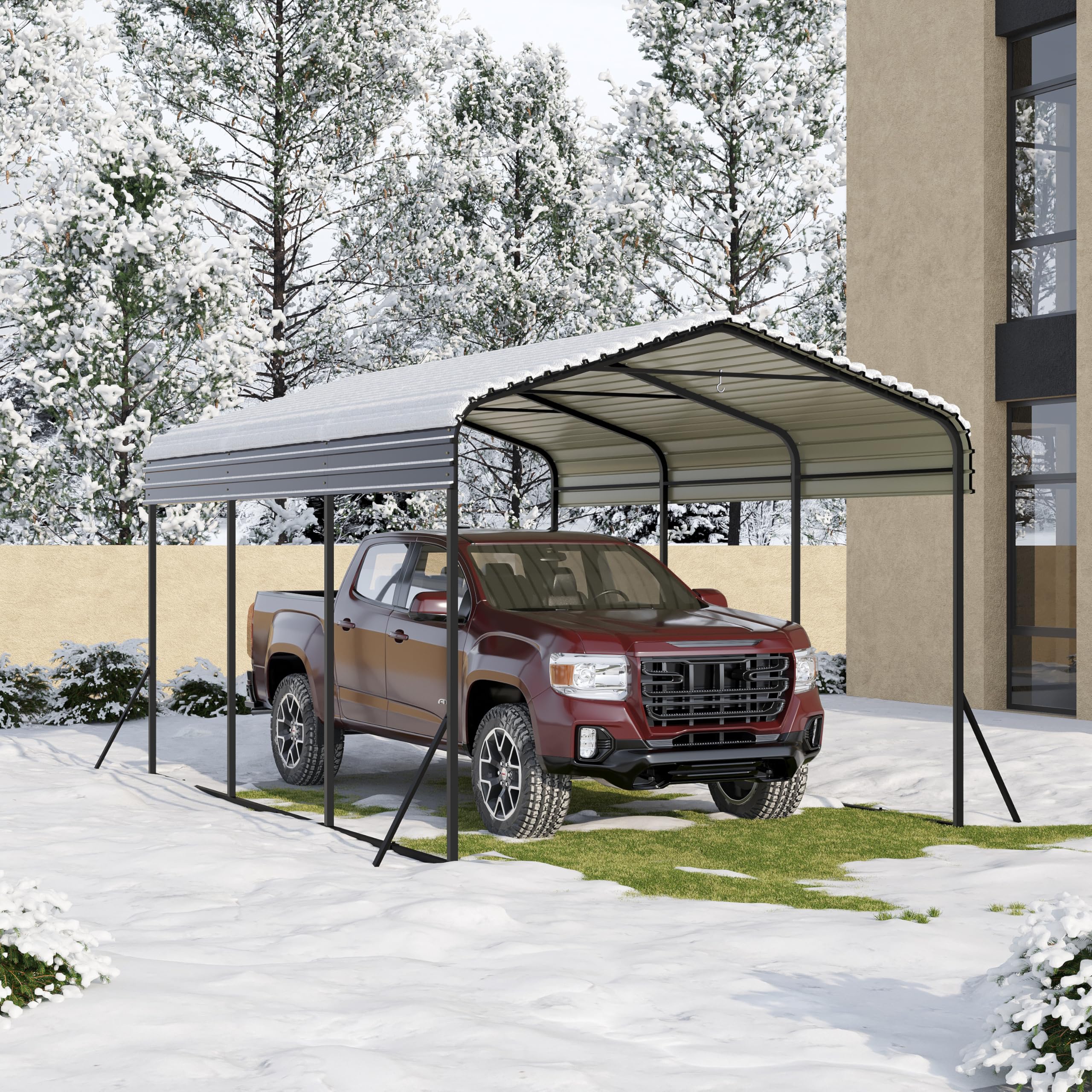 GS CHIER 10x15FT Metal Carport, Heavy Duty Carport with Galvanized Steel Roof and Enhanced Base, Upgraded Large Outdoor Carport Canopy, Metal Carport Garage for Cars, Boats, Trucks, Gray(10x15FT)