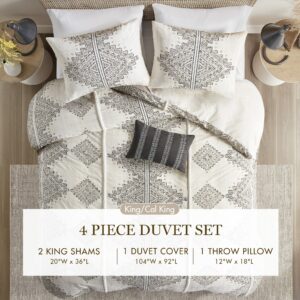 Madison Park King Duvet Cover Set, Boho Duvet Cover with Chenille Trims King Bedding Cover, All Seasons, Microfiber Bedding King Size, Pillow & Shams, Ibiza, King/Cal King, Black/Ivory 4 Piece