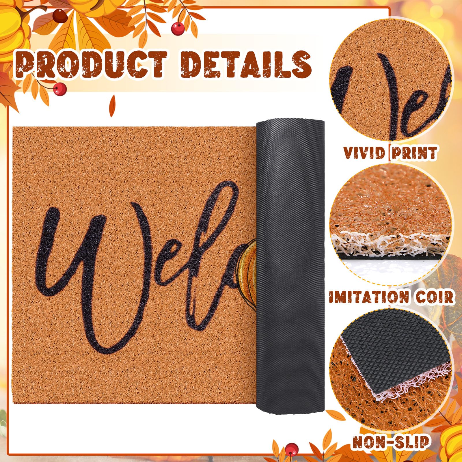 Welcome Doormat Imitation Coir Mats Outdoor 18 x 30 Inch Non Slip Coir Door Mats Fall Pumpkin Graduation Welcome Outdoor Mat for Entrance Indoor Front Door(Pumpkin)