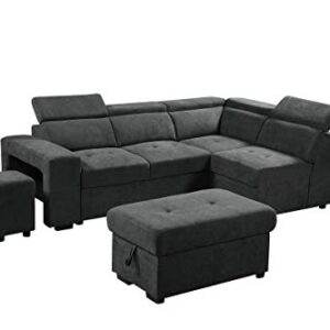 FANYE L-Shaped Oversized Convertible Tufted Sleeper Sectional Sofa with Pull Out Sleeper Couch Bed,Adjustable Headrests, Padded Armrests,Movable Stools and Storage Ottoman for Living Room