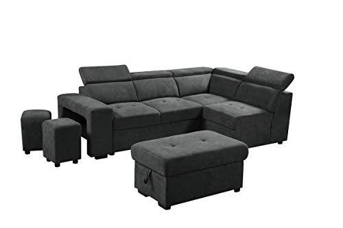 FANYE L-Shaped Oversized Convertible Tufted Sleeper Sectional Sofa with Pull Out Sleeper Couch Bed,Adjustable Headrests, Padded Armrests,Movable Stools and Storage Ottoman for Living Room