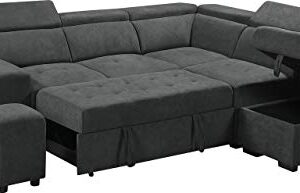 FANYE L-Shaped Oversized Convertible Tufted Sleeper Sectional Sofa with Pull Out Sleeper Couch Bed,Adjustable Headrests, Padded Armrests,Movable Stools and Storage Ottoman for Living Room