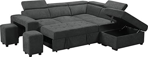 FANYE L-Shaped Oversized Convertible Tufted Sleeper Sectional Sofa with Pull Out Sleeper Couch Bed,Adjustable Headrests, Padded Armrests,Movable Stools and Storage Ottoman for Living Room