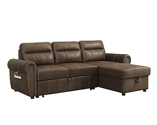 FANYE L-Shaped Oversized Reversible Convertible Tufted Sleeper Sectional Sofa with Pull Out Sleeper Couch Bed,USB Ports, Nailhead Decor Armrests and Storage Chaise for Living Room