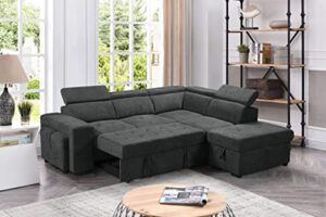 fanye l-shaped oversized convertible tufted sleeper sectional sofa with pull out sleeper couch bed,adjustable headrests, padded armrests,movable stools and storage ottoman for living room