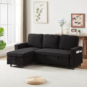 fanye l-shaped 3 seater reversible sleeper sectional convertible sofabed comfortable corduroy upholstered corner sofa with pull out sleep couch bed and cupholders for compact space living room