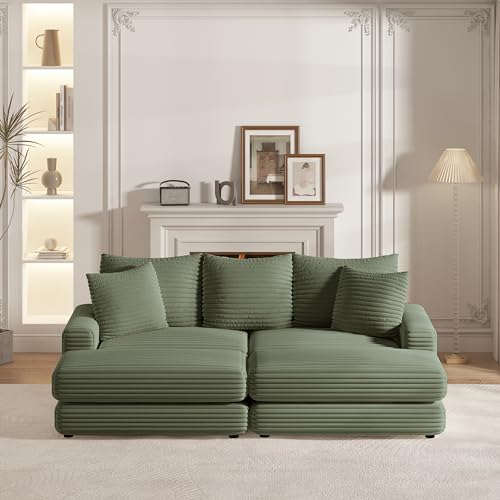 ERYE Oversized Loveseat Sectional Sofa Couch Modern Reversible Chaises Deep Seat Sofa&Couch with 2 Movable Ottomans and Pillows, Modular Corduroy Upholstered Sleeper Daybed for Living Room