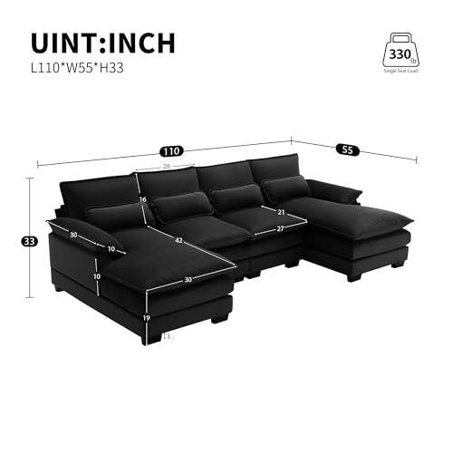 Symmetrical Modular Sectional Sofa with Chaise Lounge, 6 Seater Velvet Upholstered Cloud Couch, U Shaped Oversized Sleeper Sofa&Couches with Thicked Cushion & Detackable Backrest Living Room