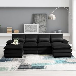 symmetrical modular sectional sofa with chaise lounge, 6 seater velvet upholstered cloud couch, u shaped oversized sleeper sofa&couches with thicked cushion & detackable backrest living room