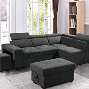 FANYE L-Shaped Oversized Convertible Tufted Sleeper Sectional Sofa with Pull Out Sleeper Couch Bed,Adjustable Headrests, Padded Armrests,Movable Stools and Storage Ottoman for Living Room