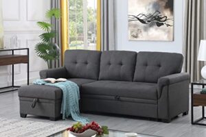 fanye l-shaped reversible corner convertible sleeper sectional sofa with pull out sleeper couch bed and storage chaise for home apartment office living room, dark grey linen sofa&couch