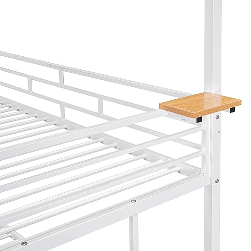 BOVZA House Bunk Bed with Slide and Stairs, Twin Over Twin Metal Bunk Beds Frame with Roof and Storage Staircase for Kids Boys Girls Teens, White