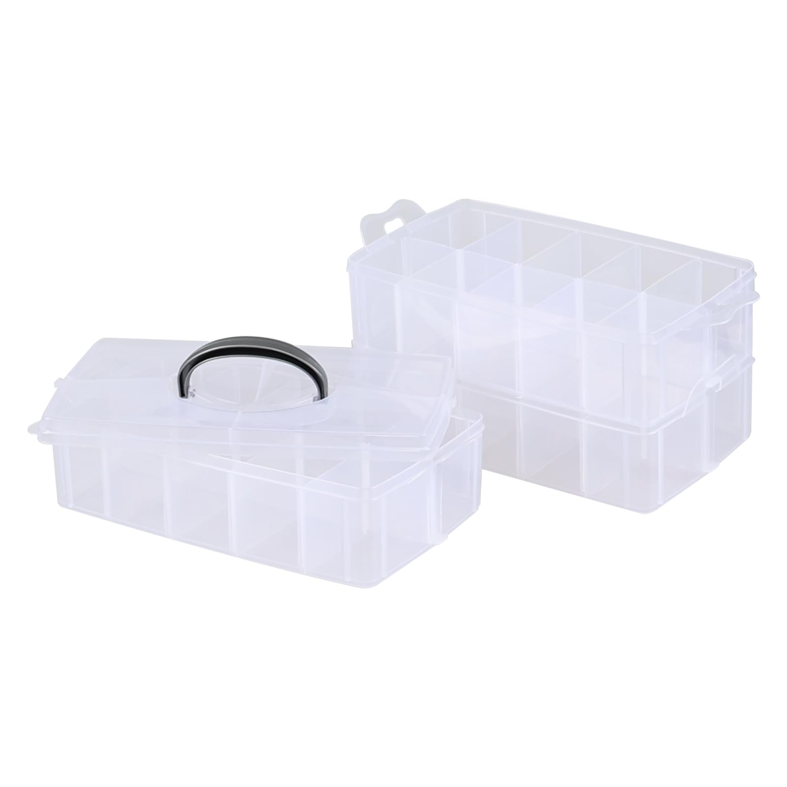 Lesbin 3-Tier Stackable Storage Box with 30 Compartments, Large Clear Plastic Craft Organizers and Storage Containers