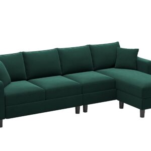 Belffin Velvet Convertible Sectional Sofa L Shaped Couch Reversible Sectional Sofa with Chaise Velvet 4 Seat Sectional Sofa (Green)…