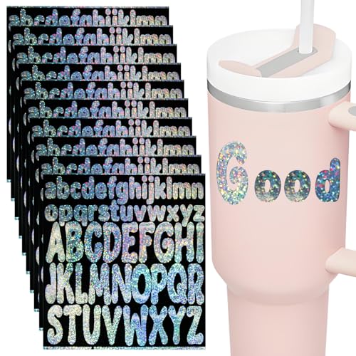 10 Sheets Letter Stickers for Stanley Cups, Vinyl Letter Stickers Alphabet Stickers to Persoanlize Your Cups, Self-Adhesive Glitter Letter Stickers Name Stickers for Water Bottles, Cup Accessories