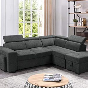 FANYE L-Shaped Oversized Convertible Tufted Sleeper Sectional Sofa with Pull Out Sleeper Couch Bed,Adjustable Headrests, Padded Armrests,Movable Stools and Storage Ottoman for Living Room