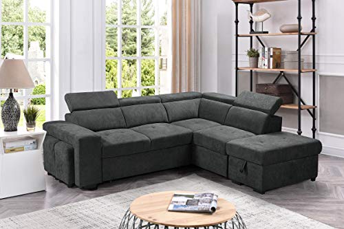 FANYE L-Shaped Oversized Convertible Tufted Sleeper Sectional Sofa with Pull Out Sleeper Couch Bed,Adjustable Headrests, Padded Armrests,Movable Stools and Storage Ottoman for Living Room